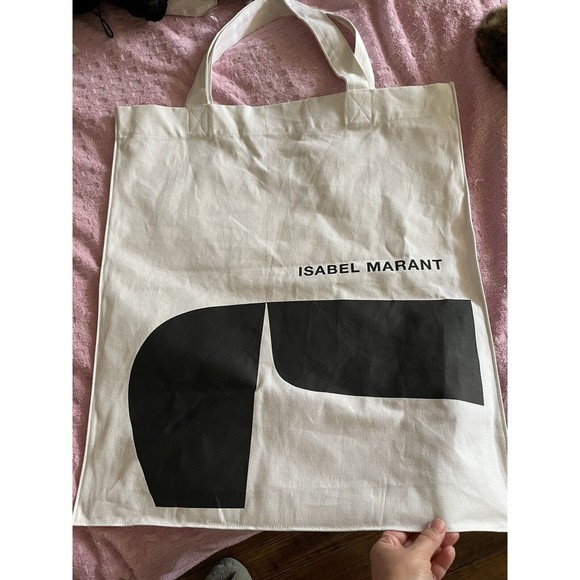 Isabel Marant Designer Canvas Tote Bag Shopper White Logo Big Size Large - Picture 7 of 7